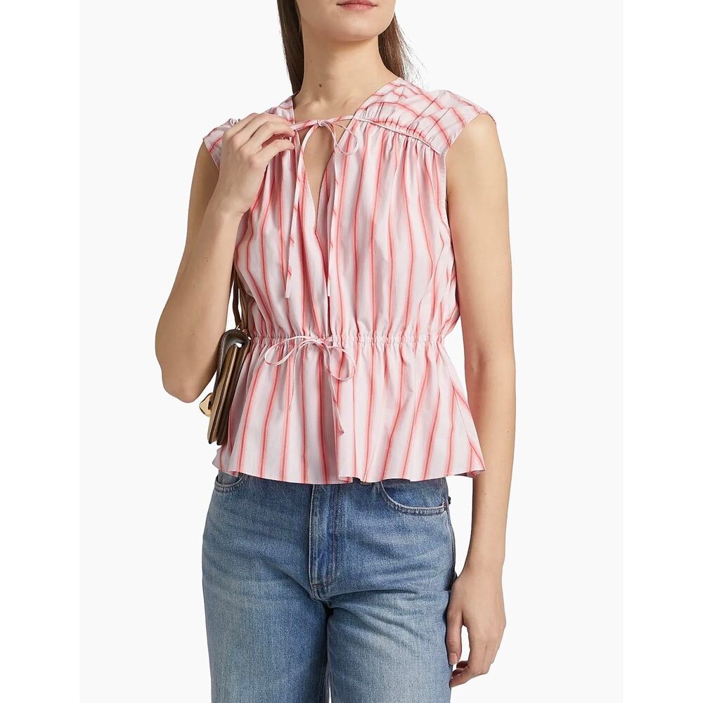 NWT Derek Lam 10 Crosby Caroline Peplum Striped Tie Top XS
